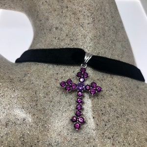 Vintage Handmade Sterling Silver Amethyst Pink Tourmaline Cross Pendant