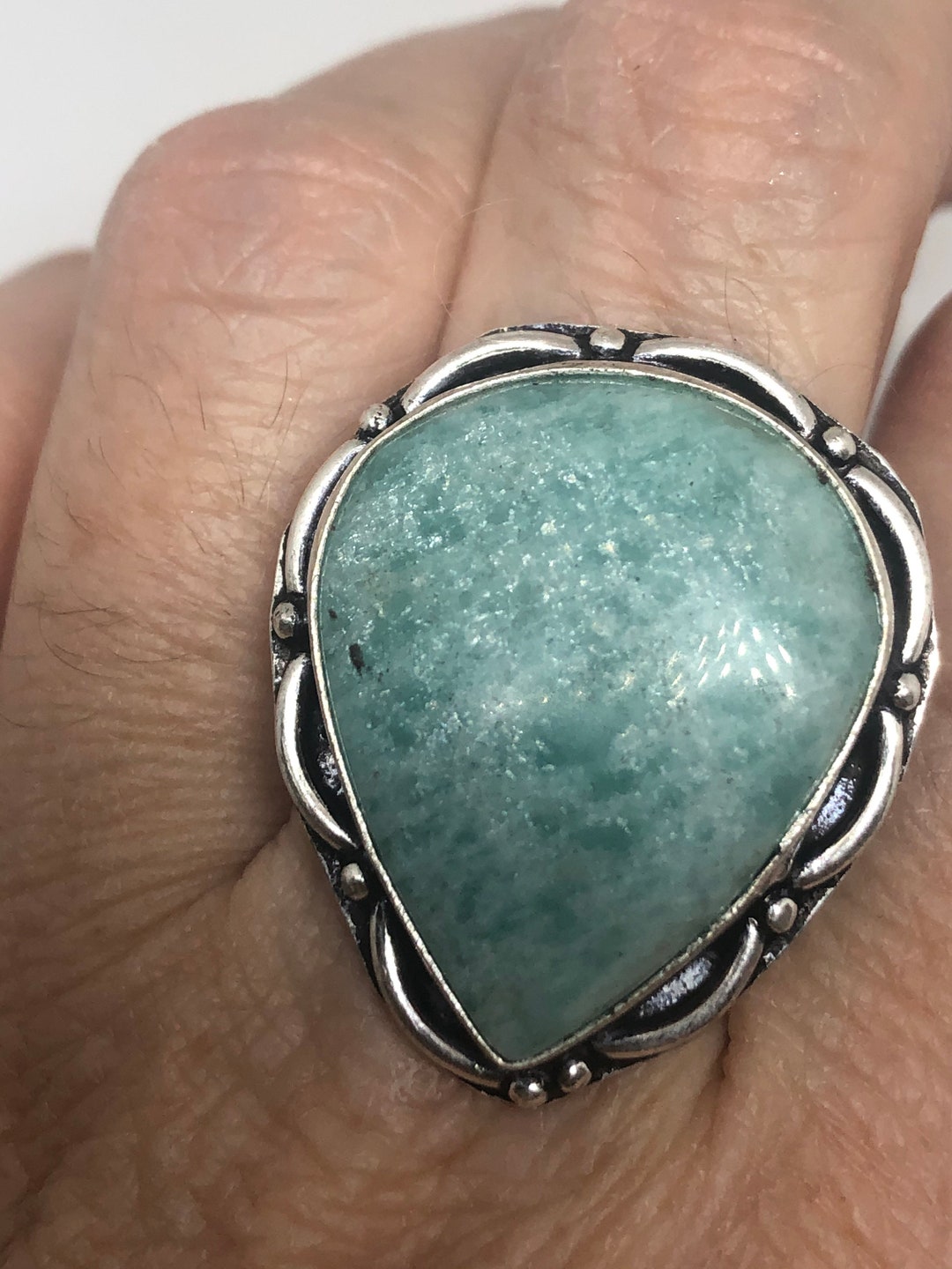 Vintage Green Amazonite Silver Ring Size 8.5 - Etsy