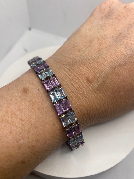 Vintage Amethyst Blue Topaz 925 Sterling Silver T… - image 3