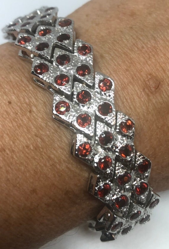 Vintage Bohemian Red Garnet Bracelet 925 Sterling 