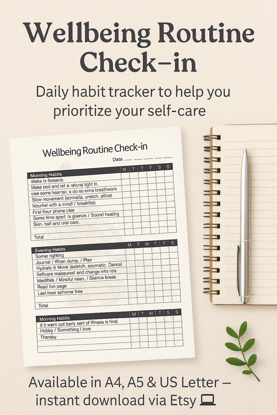 Printable AM PM Routine Tracker: Weekly Wellness Checklist (digital ...
