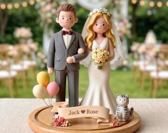 Spersonalizowana romantyczna figurka panny młodej i pana młodego ze zdjęcia, personalizowana ozdoba na tort weselny, prezent na pamiątkę ślubu