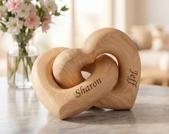 Personalized Heart Wooden Sculpture With Custom Name, Romantic Gift for Couples, Anniversary Wedding Present for Him Her