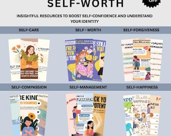 Self worth worksheet and cards bundle, self esteem, confidence, teen girls, inner critic, self sabotage, self identity, mental health, CBT
