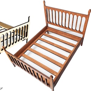 SVG file MCM dollhouse bed, 1:12 scale miniature laser cut file
