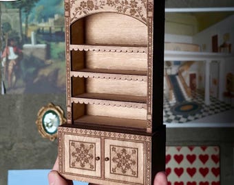 SVG file dollhouse bookshelf, 1:12 scale, laser cut file