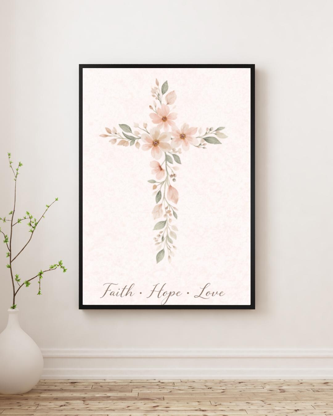 Minimalist Cross Wall Art Printable, Christian Wall Decor, Floral Cross ...
