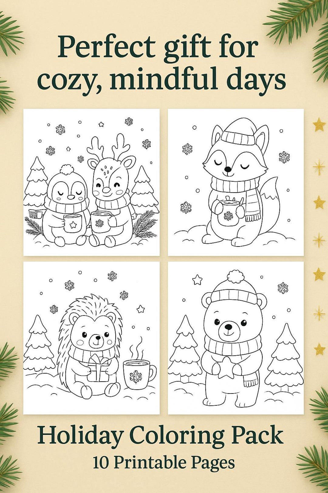 Holiday Coloring Pack – Cozy Winter Animals |10 Printable Pages for ...