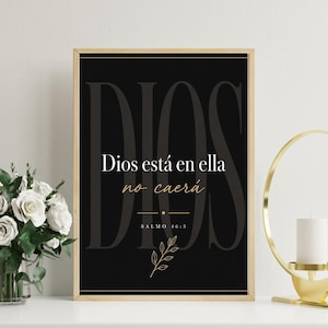 Christian Wall Art Printable Bible Verse | Psalm 46:5 God Is Within Her She Will Not Fall | Neutral Black Gold Wall Decor | Scripture Print