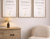 Names of God Wall Art Set of 3 | Jehovah Jireh Rapha Shalom | Christian Wall Decor | Bible Verse Printable | Christian Gift | Scripture Art