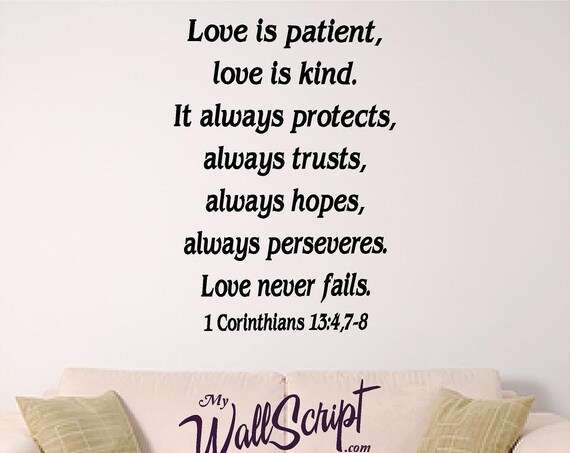 Love Is.. Wall Art, Wall Graphic for Home, bedroom or church. 1 Corinthians 13: 4