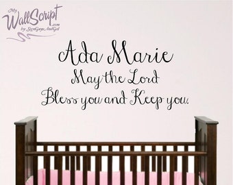 Nursery Bible Verse Wall Art, Lord Bless and Keep You, Personalized Name Baby Room Wall Decal