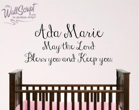 Nursery Bible Verse Wall Art, Lord Bless and Keep You, Personalized Name Baby Room Wall Decal