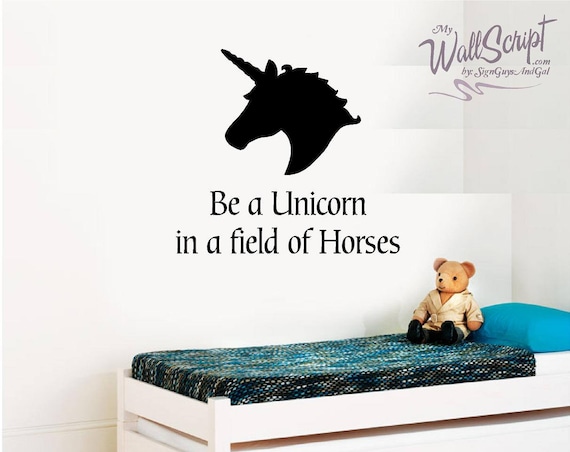 Unicorn wall decal, Purple Girl Nursery Wall Decal, Be a Unicorn in a field of horses Girls Room Wall Decal
