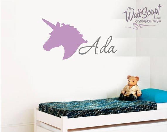 Unicorn custom Name wall decal, Purple Girl Nursery Wall Decal, Girls Room Wall Decal