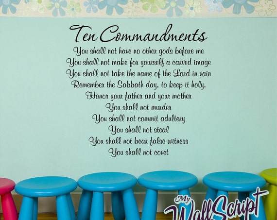 Ten Commandments Sunday School Wall Decal, Home Prayer Decal, Family Room Bible Decal