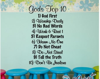 Wall decal for child room, sunday school room decal, Gods Top 10, Ten Commandments for Kids