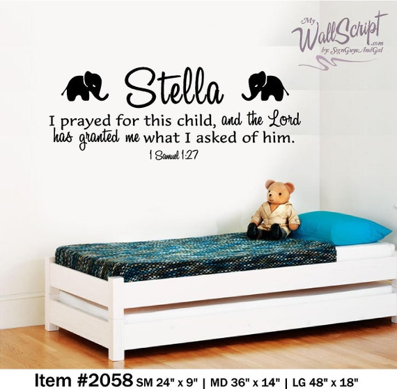 Nursery Bible Verse Wall Art, 1 Samuel 1:27, Elephants