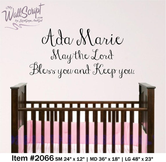 Nursery Bible Verse Wall Art, Lord Bless and Keep You, Personalized Name Baby Room Wall Decal