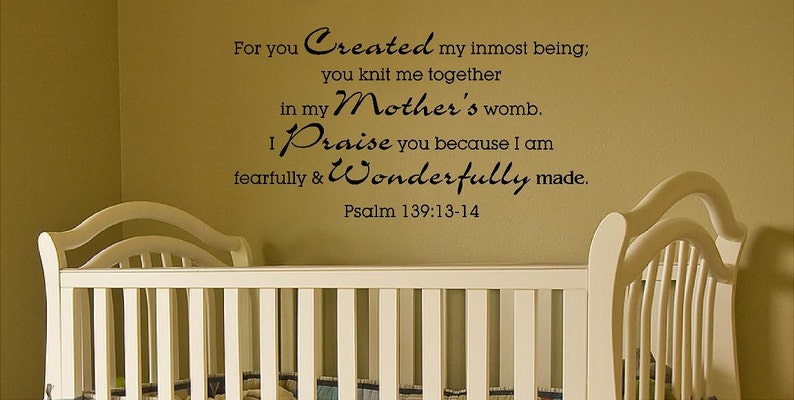 Nursery Bible Verse Wall Decal, Psalm 139:13-14, Baby or Child Room Wall Graphic, Sunday School Wall Art image 2