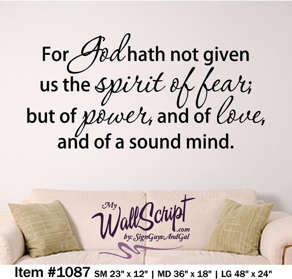 Bible Verse Wallc  Decal 2 Timothy, Power, Love and Sound Mind, Scripture Wall Art, Church Wall Decal