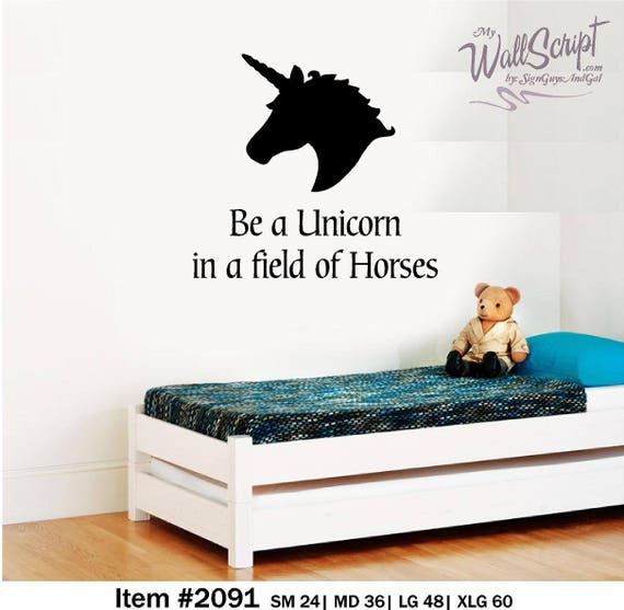 Unicorn wall decal, Purple Girl Nursery Wall Decal, Be a Unicorn in a field of horses Girls Room Wall Decal