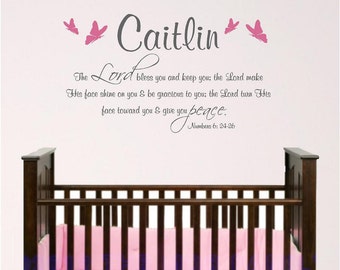 Lord bless you Wall Decal, Personalized Girl Room Bible Wall Decal, Numbers 6:24