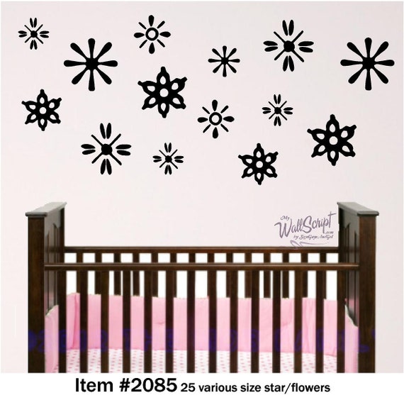 Star and flower wall decalfor decortating nursery or home, christmad decor