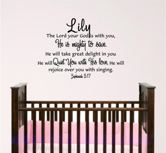 Mighty To Save Girl Nursery wall decal, Zephaniah 3:17 removable vinyl wall sticker