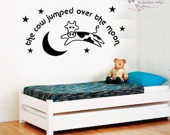 Cow jumped over the moon wall decal, Nursery or child room wall decal