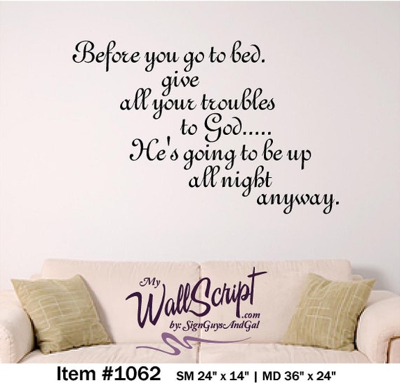 Headboard wall decal, bible verse wall art, Before you go to bed....