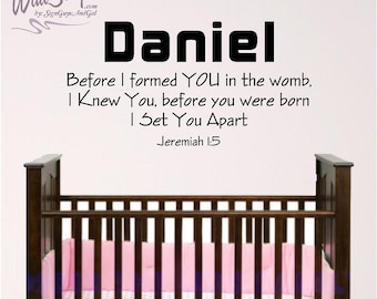 Boy nursery wall decal, personalized name decal, Jeremiah 1:5