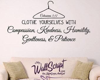 Girl Wall Decal, Clothe your selve with, Colossians 3:12 scripture wall decal, young woman decal, wall art