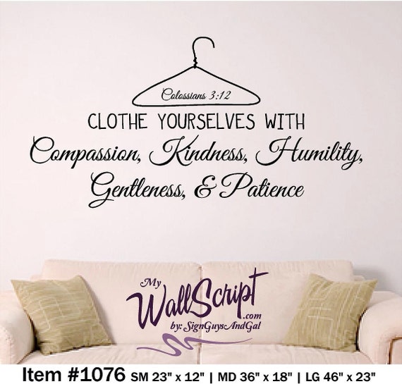 Laundry Room Wall Decal, Clothe your selve with, Colossians 3:12 scripture wall decal, young woman decal, wall art