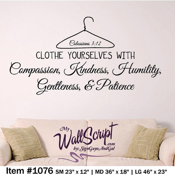 Laundry Room Wall Decal, Clothe your selve with, Colossians 3:12 scripture wall decal, young woman decal, wall art