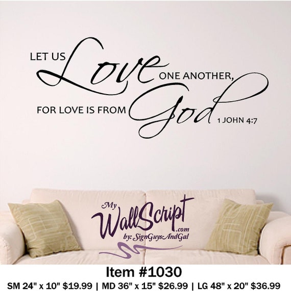 Bible Verse Wall Graphic 1 John 4:7, Love One Another, Scripture Wall Art, Bedroom Wall Decal