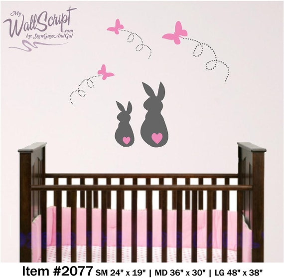 Bunny and Butterfly wall decals, Bunny nurery wall decal