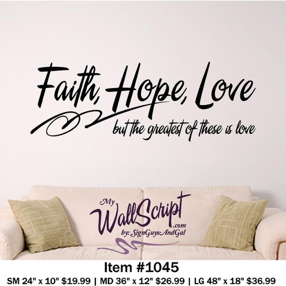 Bible Verse Wall Art, Faith Hope Love Wall Decal, Inspirational Wall Graphic