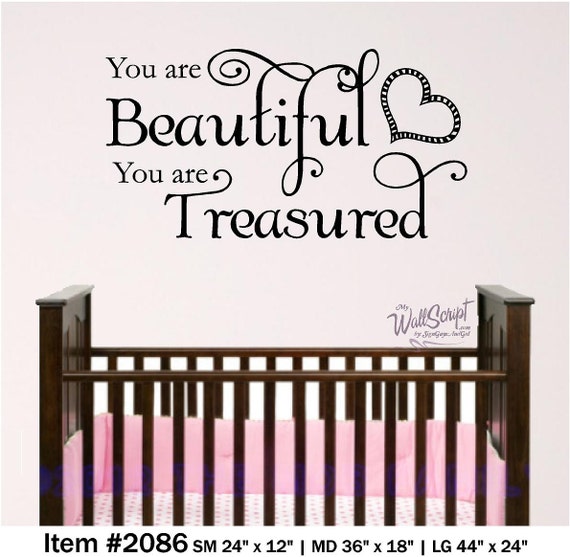 Nursery Bible Verse Wall Decal, You are Beautiful, Baby or Child Room Wall Graphic, Sunday School Wall Art