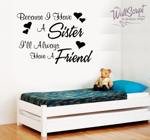 Sisters, Friends Children Wall Art, Girl Bedroom Wall Decal, Wall Graphic for Twin Girls