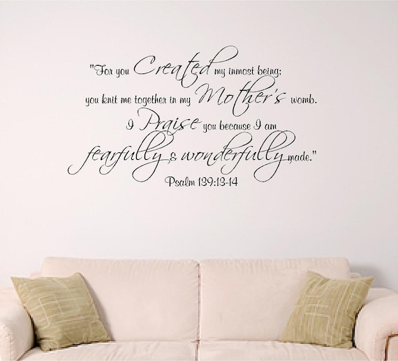 Psalm 139 Wall decal, Bible Verse Decal, Nursery, Dorm, Church or Home Decal