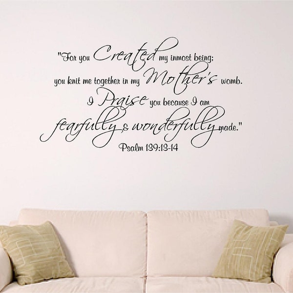 Psalm 139 Scripture Wall decal, Bible Verse Decal for Nursery, Dorm, Church, Sunday School or Home Decal