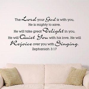 Bible Verse Wall Art, Zephaniah 3:17 , Mighty to Save, Childrens Room Wall Graphic, Home Decor image 1