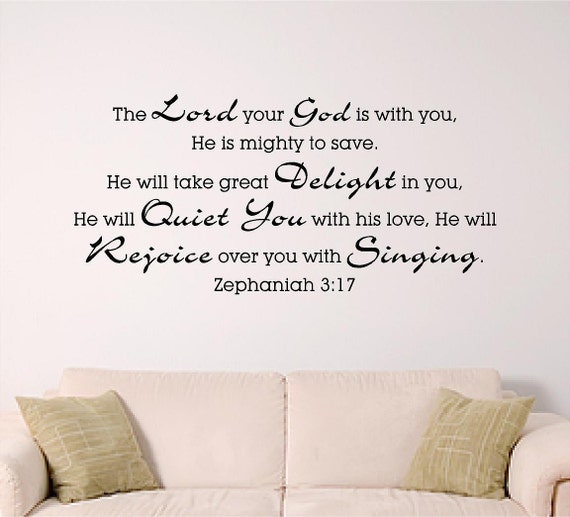 Bible Verse Wall Art, Zephaniah 3:17 , Mighty to Save, Childrens Room Wall Graphic, Home Decor