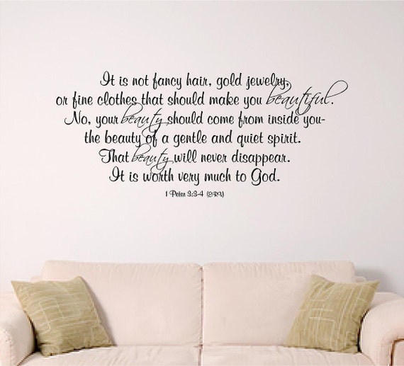 Beautiful to God wall decal, Bible verse wall graphic, scripture wall decal, vinyl wall sticker, 1 peter 3