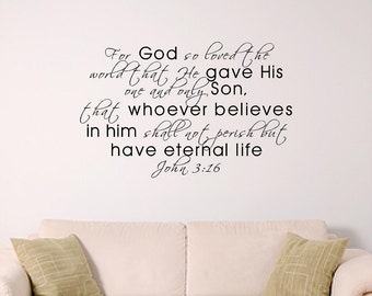 John 3:16 Scripture Wall Decal, home or church decal