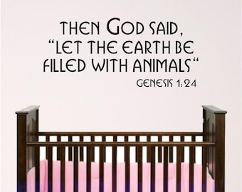 Noah's Ark Children Room Scripture Wall Decal, bible verse vinyl wall art, Animal wall graphic for nursery