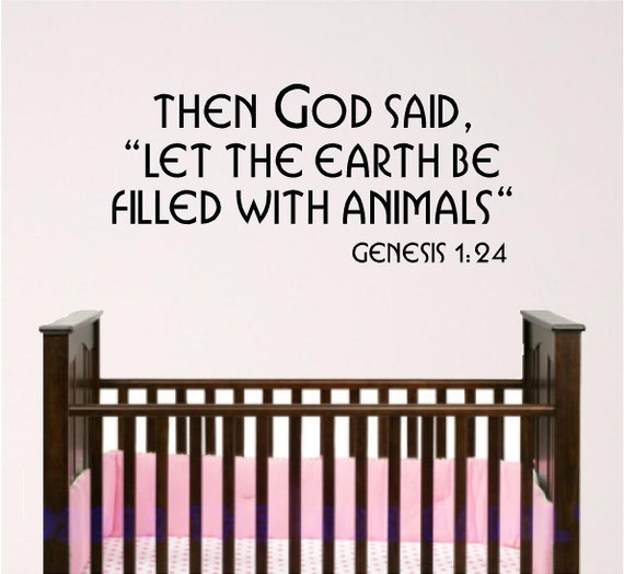 Noah's Ark Children Room Scripture Wall Decal, bible verse vinyl wall art, Animal wall graphic for nursery