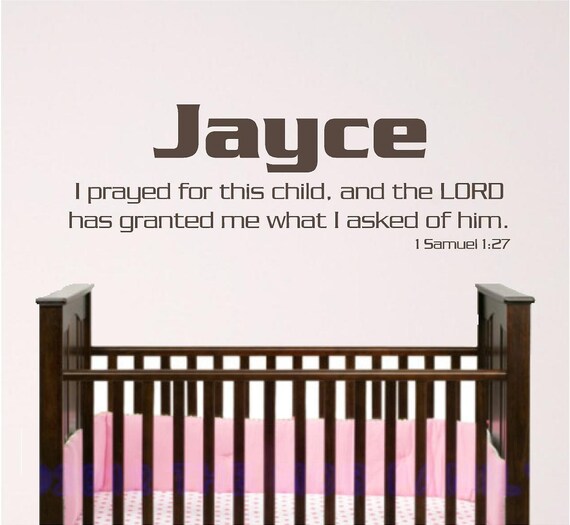 Nursery Scripture Wall Decal, I prayed for this child, boy wall decal, personalized name decal