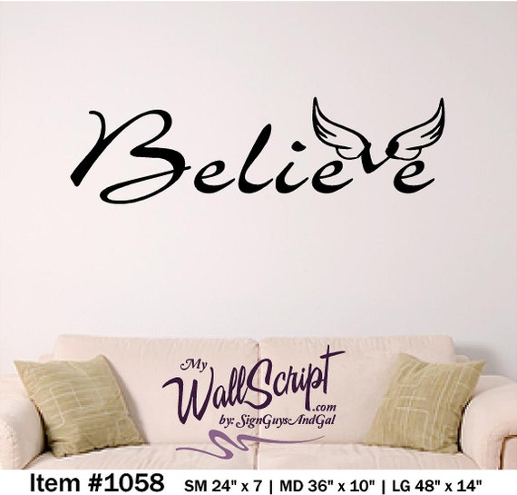 Believe wall graphic, angel wings wall decal